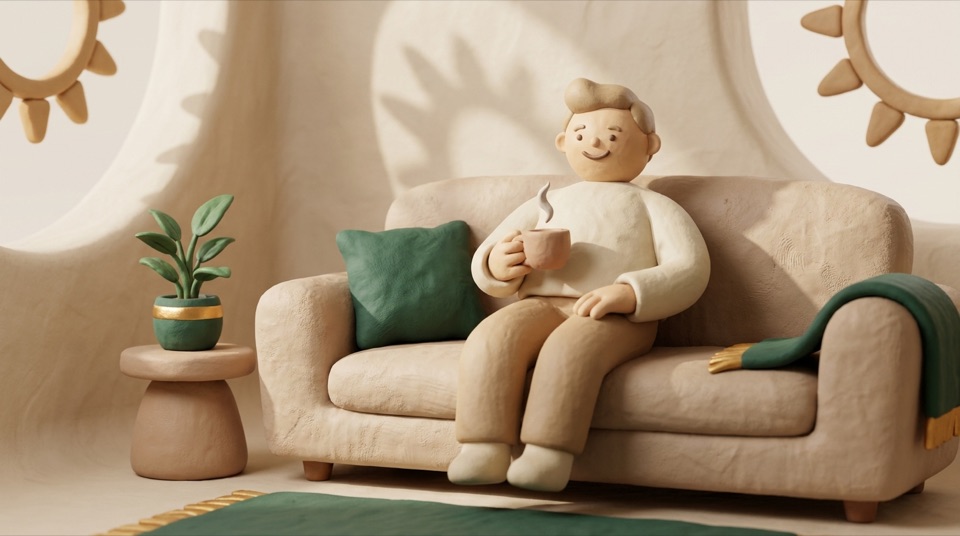 Illustration: Person entspannt zuhause auf dem Sofa